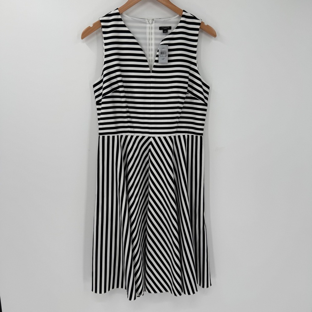 NWT Ann Taylor Petite 6P Black White Stripe Fit & Flare Dress